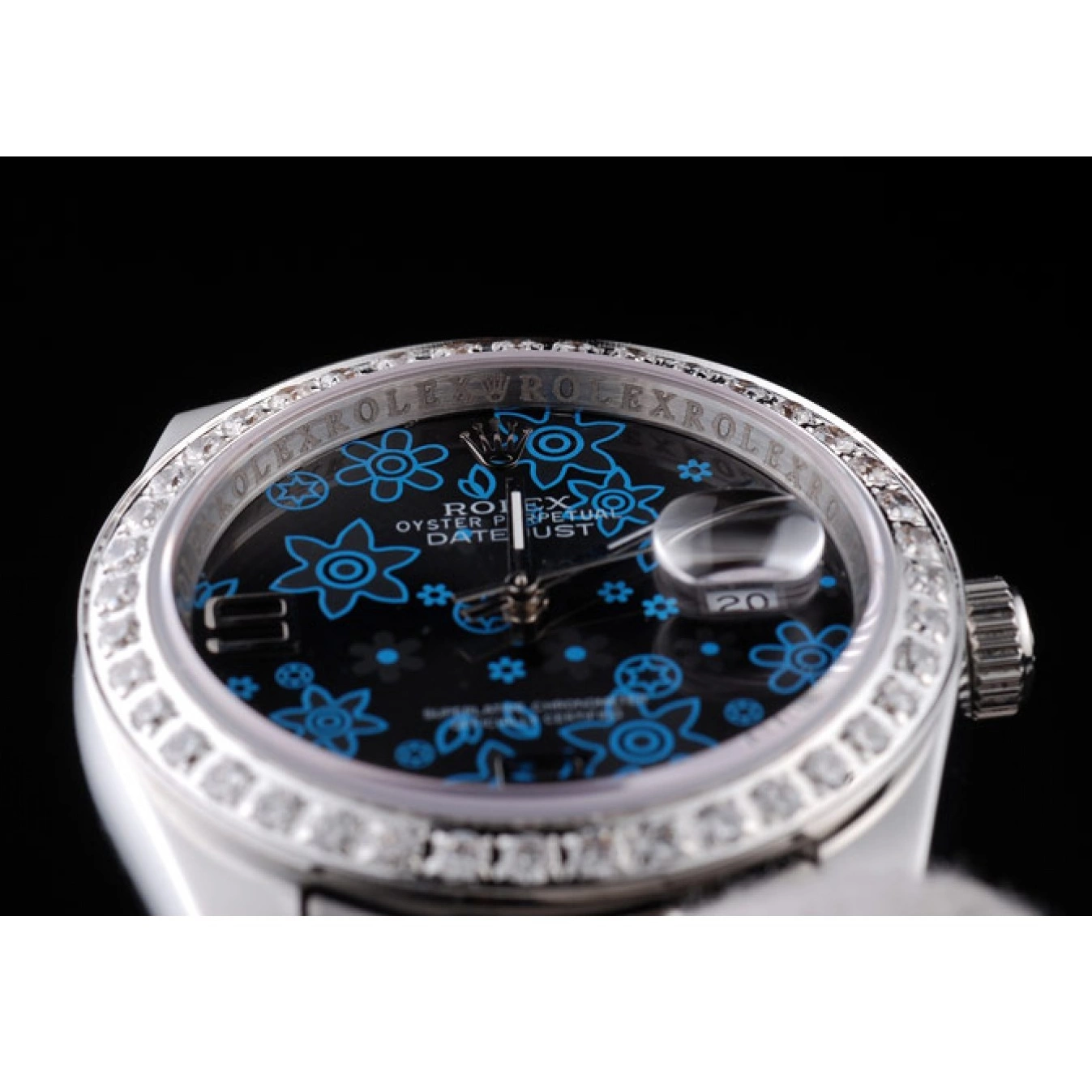 Good Copy Rolex Watches Diamond Blue Dial Steel Datejust Polished Plated Rolex Dark Flowers Stainless 0705